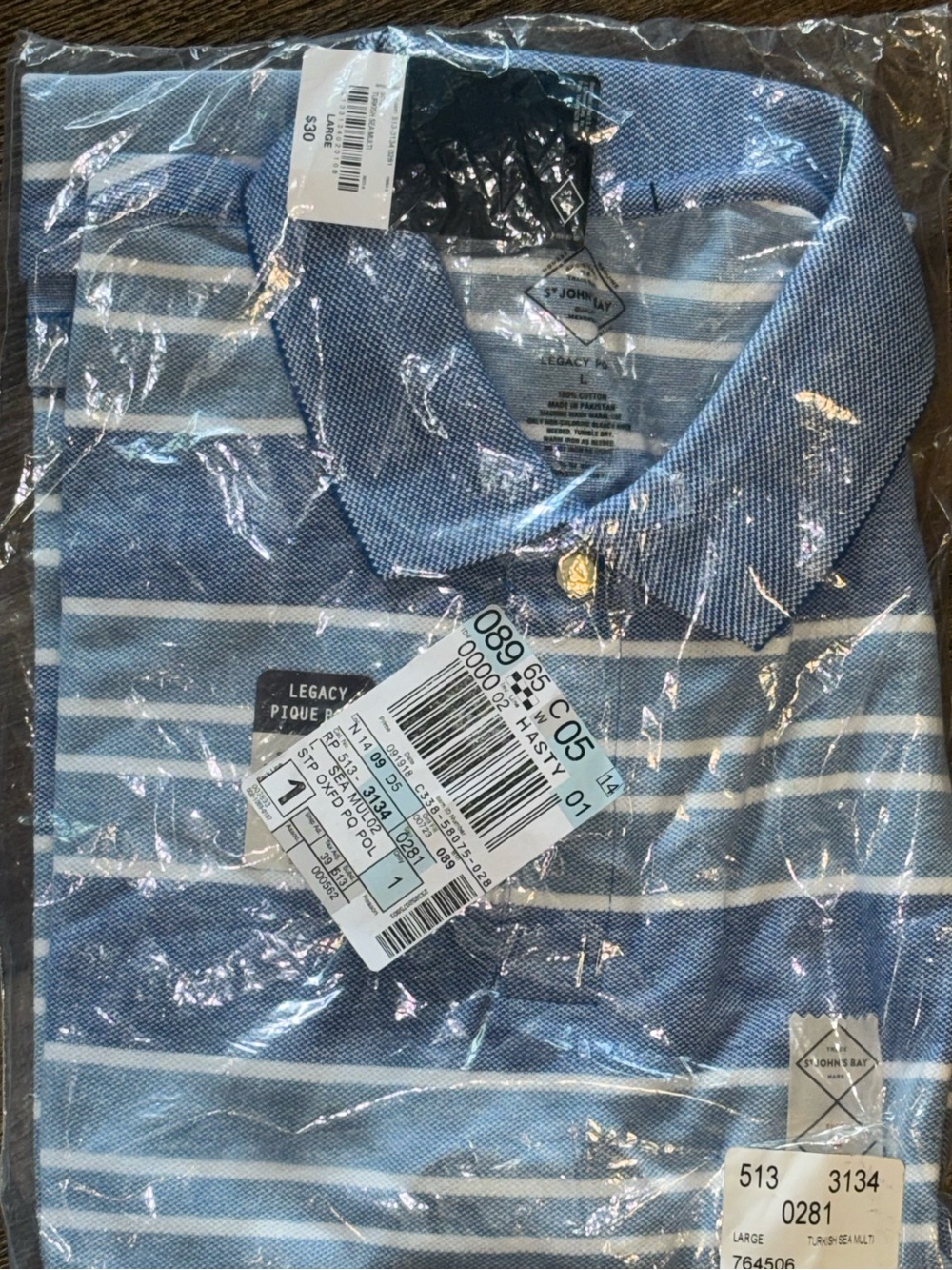 St. John's Bay Legacy Polo Shirt Striped‎ Short Sleeves Size Large